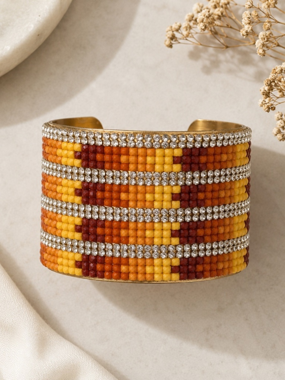 Handmade Canadian Beaded Crystal Cuff Bracelet